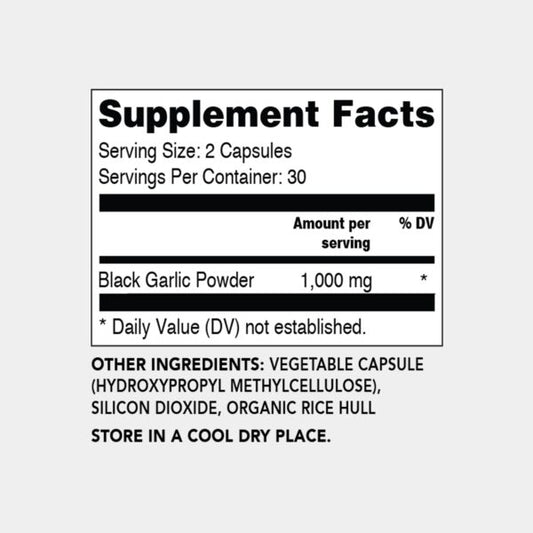 Black Garlic Capsules – Natural SUPERFOOD 60 Capsules / 30 Servings (1,000mg/Serving)