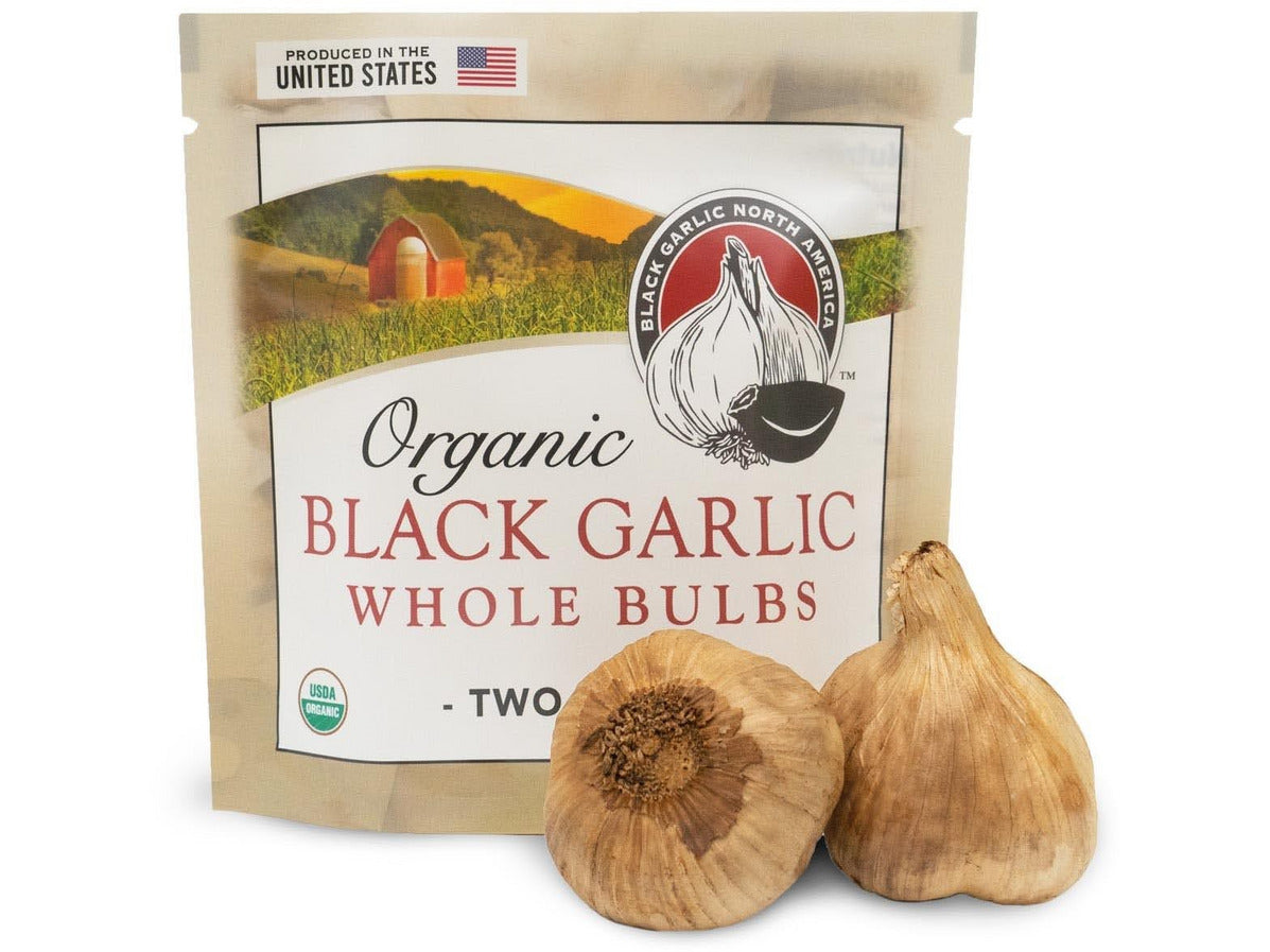 Black Garlic "Organic American" Whole Bulbs (2 per package) ...Aged and Fermented 120 Days - Eastern Shore Products