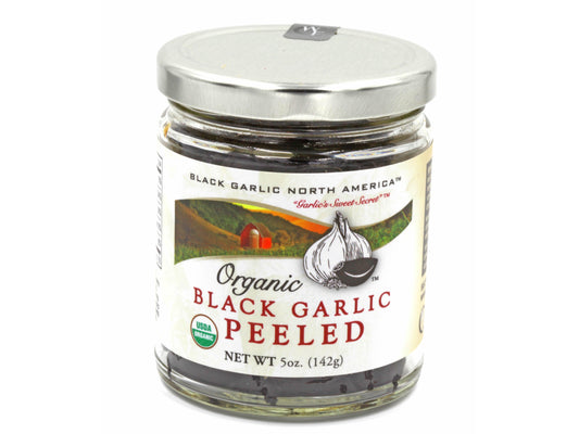 Peeled Black Garlic "Organic American" Aged and Fermented 120 Days (5 oz Glass Jar) - Eastern Shore Products