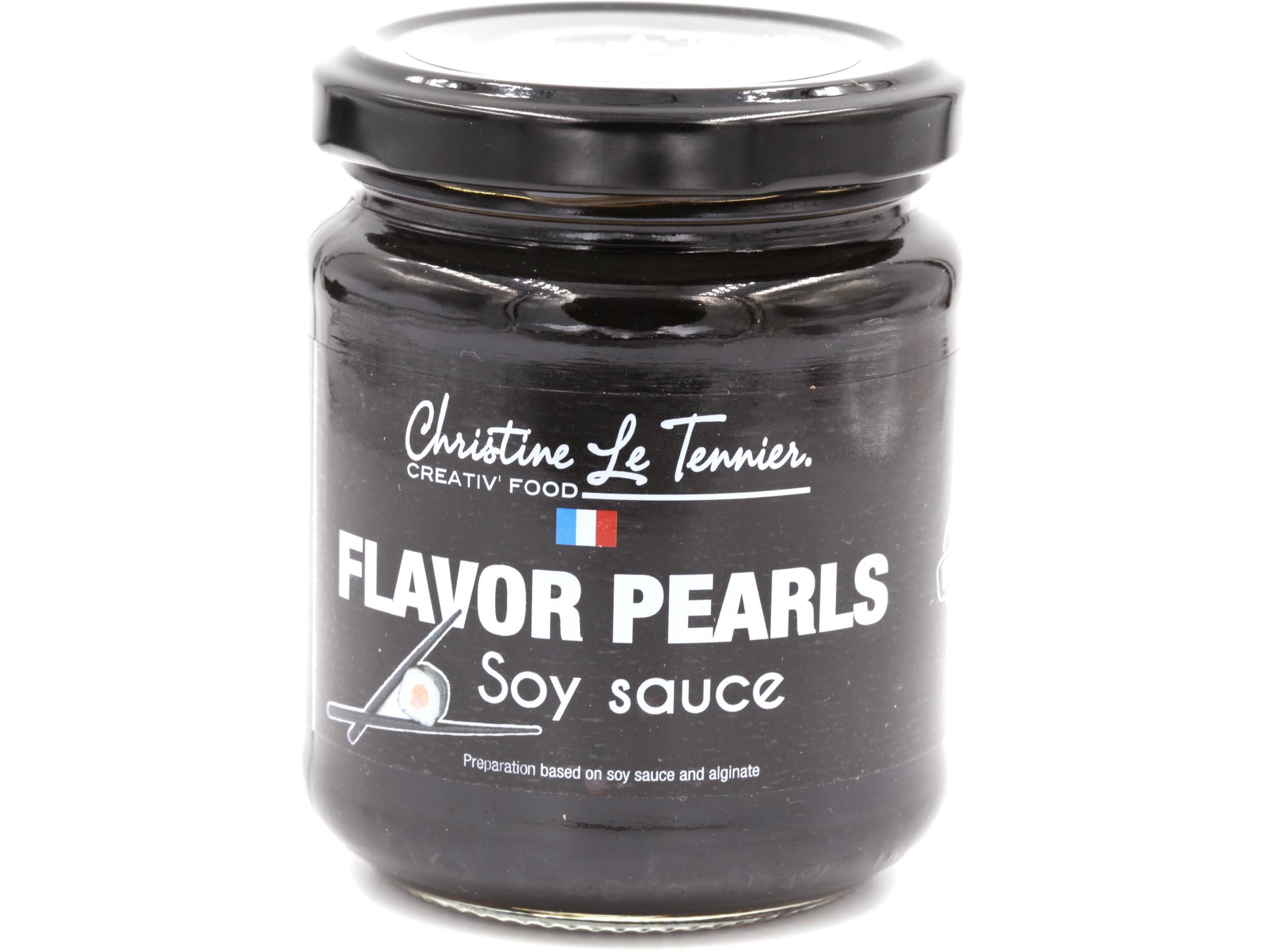 christine le tennier flavored pearls, 7oz jar, france soy sauce