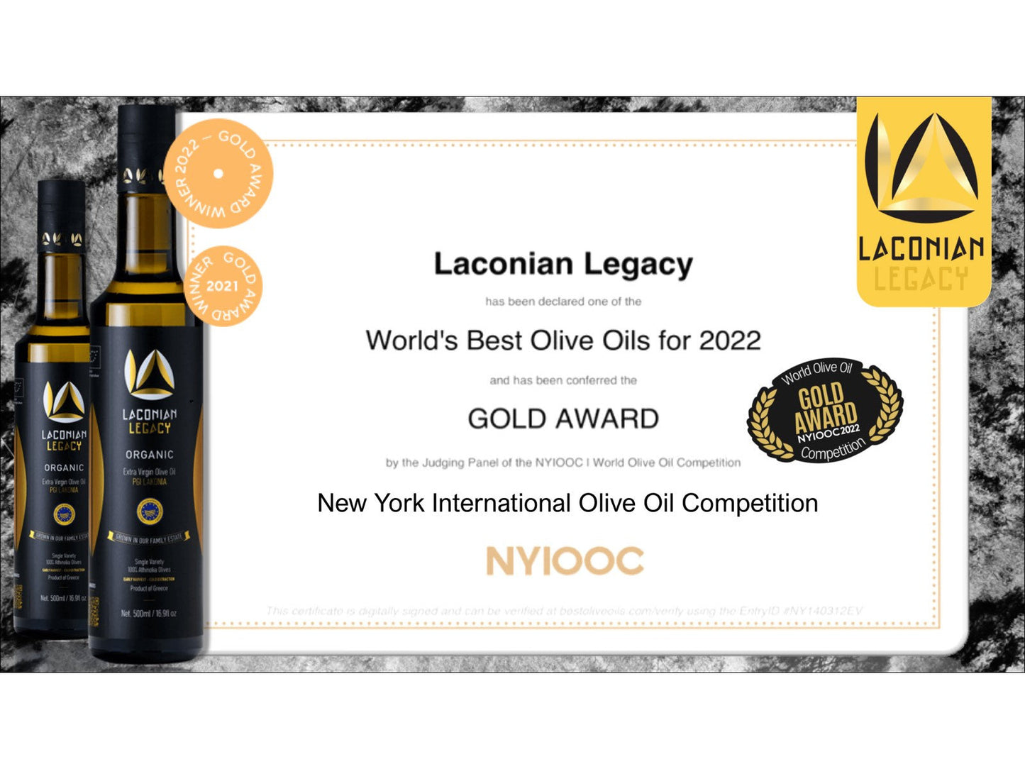 laconian legacy organic extra virgin olive oil , new harvest, 100 % athinolia olives , high phenolic , gold medal, 500ml